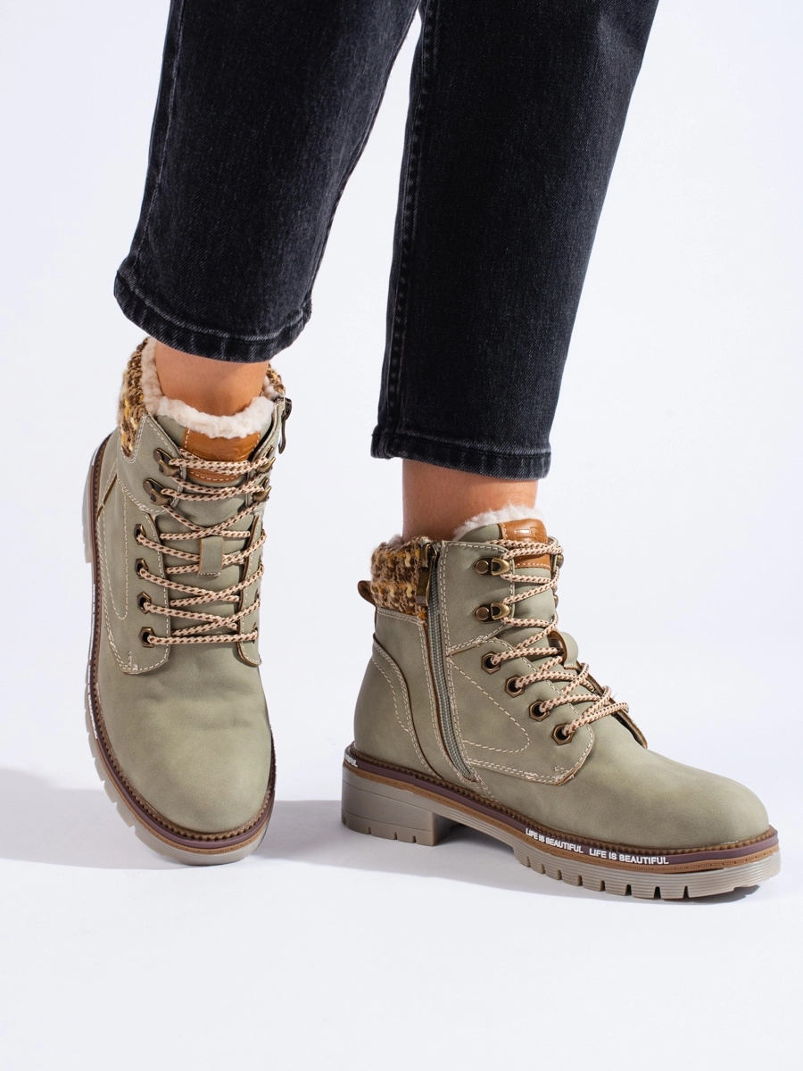 Dámske klasické zelené členkové topánky na plochom podpätku