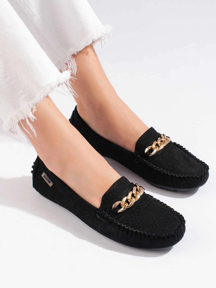 Originálne čierne dámske mokasíny bez podpätku