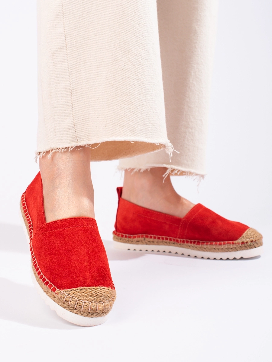 Pohodlné espadrilky červené dámske bez podpätku