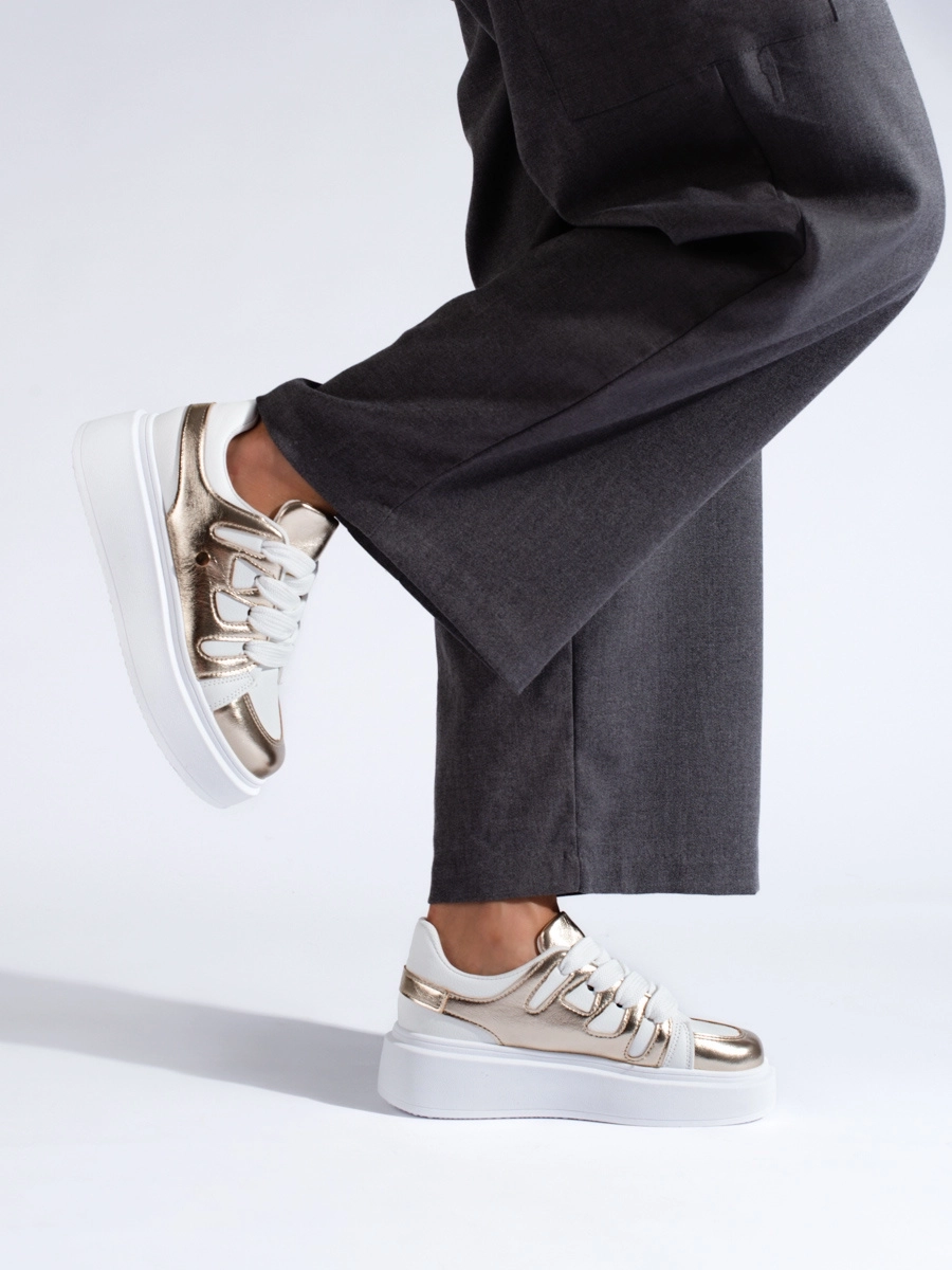 Vynikajúce biele zlaté tenisky na platforme pre ženy